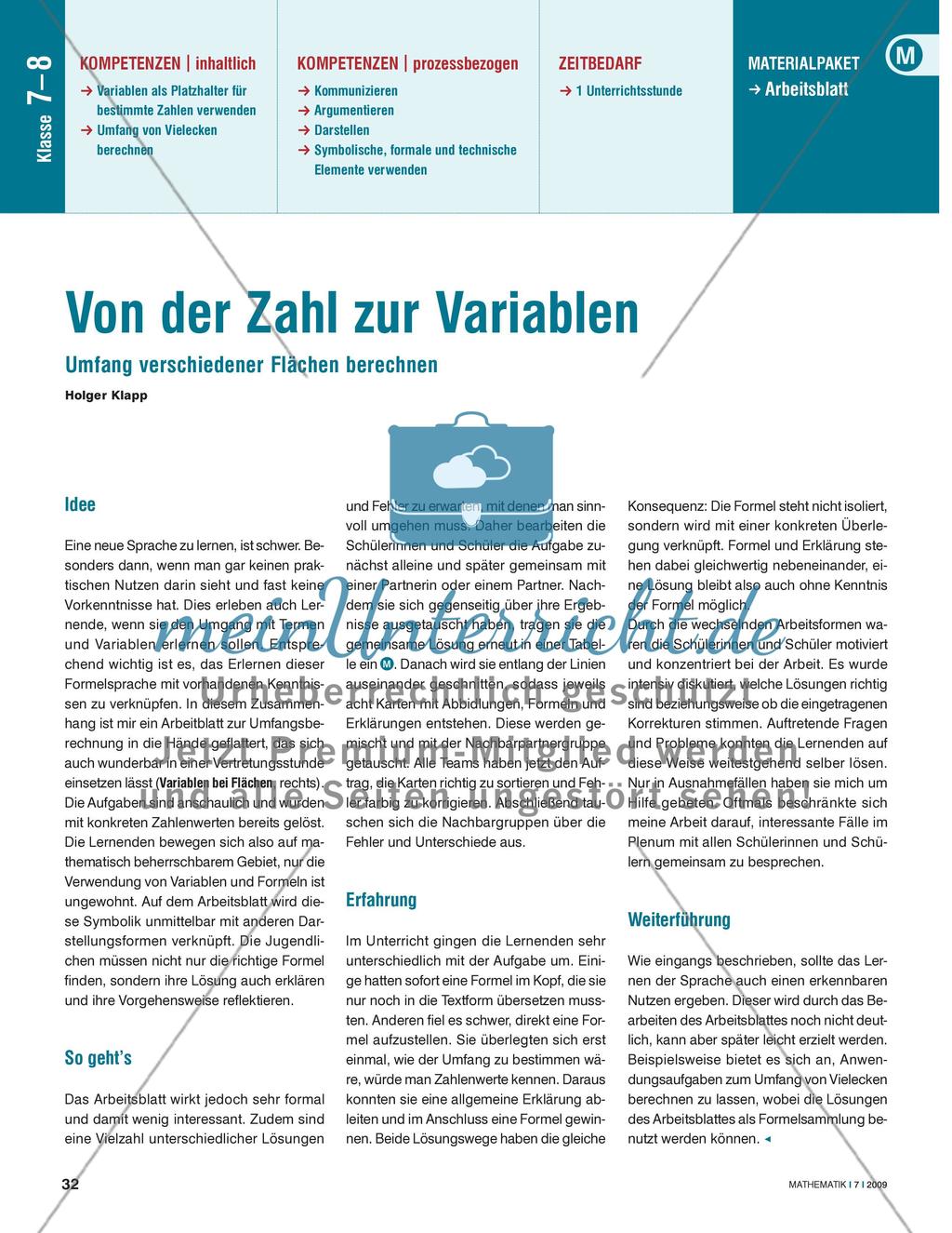 Von der Zahl zur Variablen Preview 1