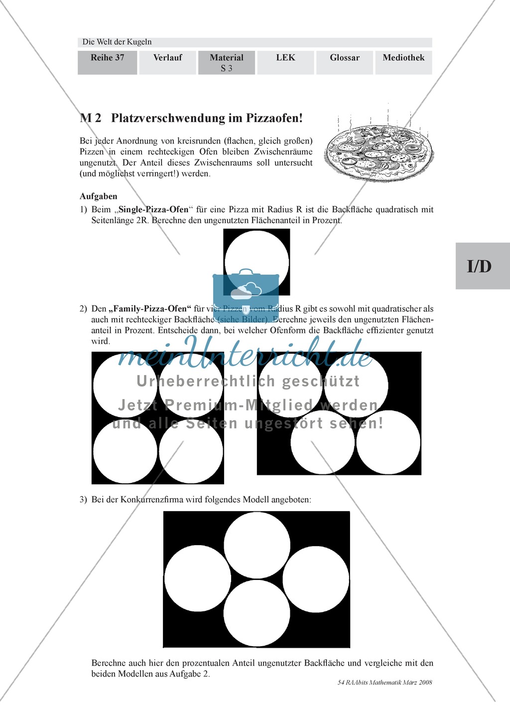 Die Kugel: Aufgaben zur Berechnung der Flächeninhalts kreisrunder Flächen und des Volumens der Kugel am Beispiel von Verpackungsproblemen Preview 1
