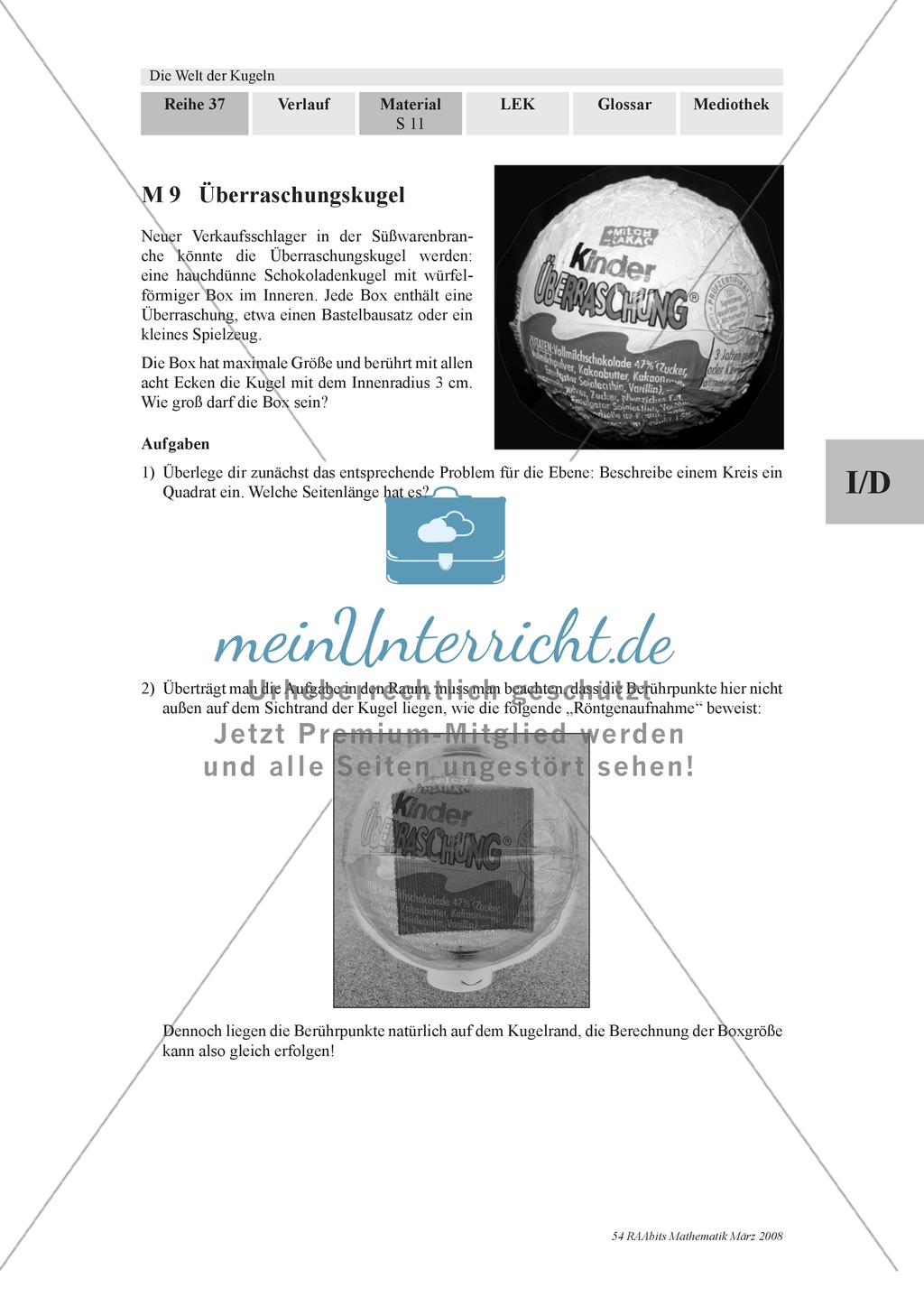 Die Kugel: Aufgaben zur Berechnung des Verhältnisses zwischen Kugel und Körpern mit viereckiger Grundfläche Preview 1