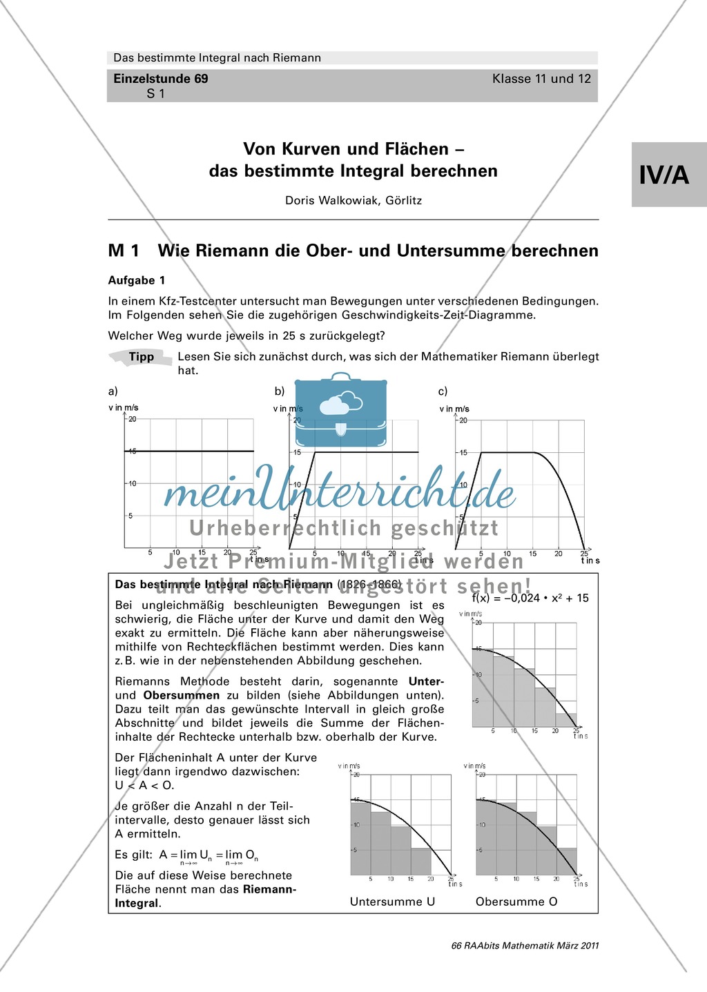 Das bestimmte Integral: Aufgaben zur Berechnung der Ober- und Untersumme nach Riemann Preview 1