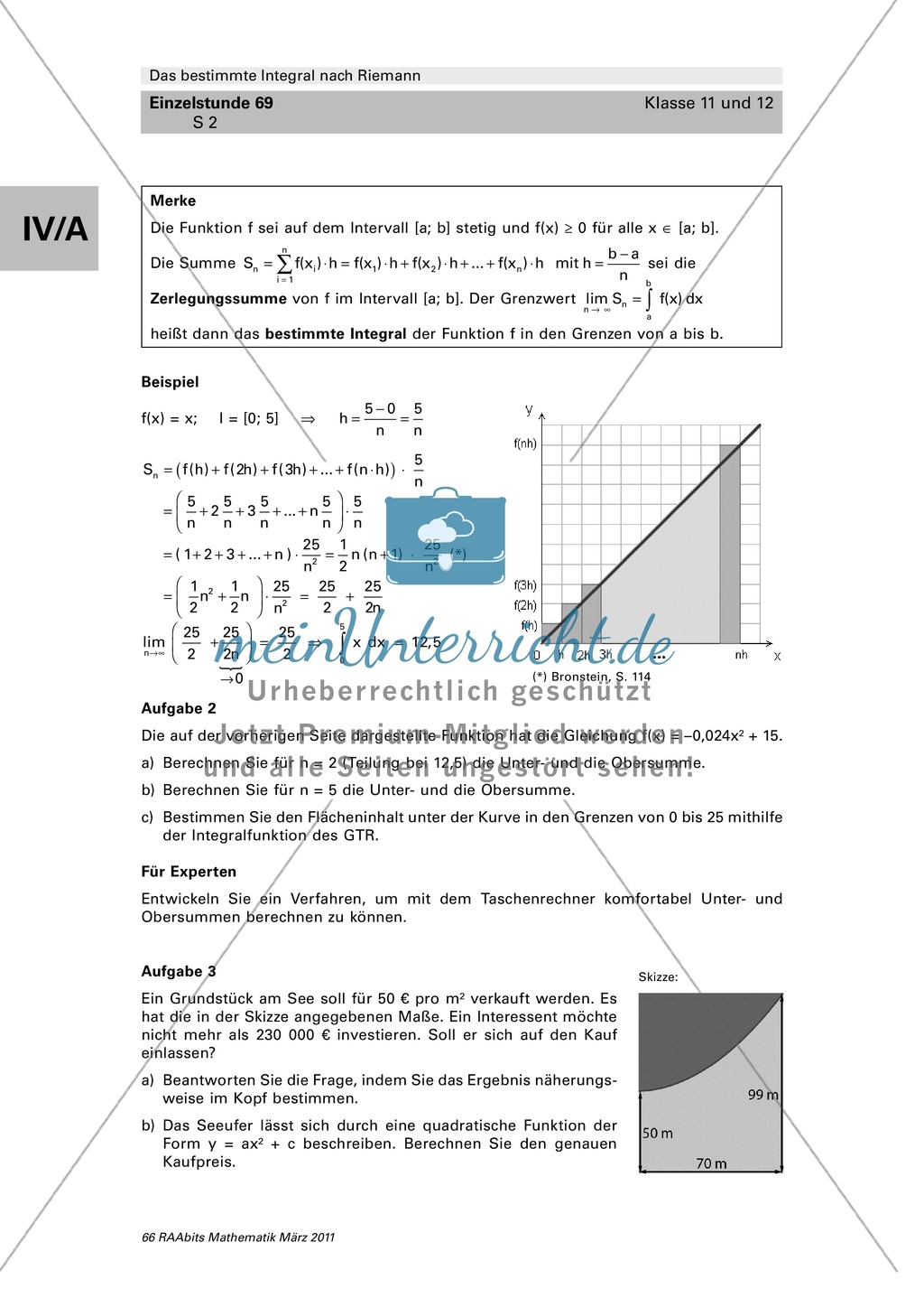 Das bestimmte Integral: Aufgaben zur Berechnung der Ober- und Untersumme nach Riemann Preview 2