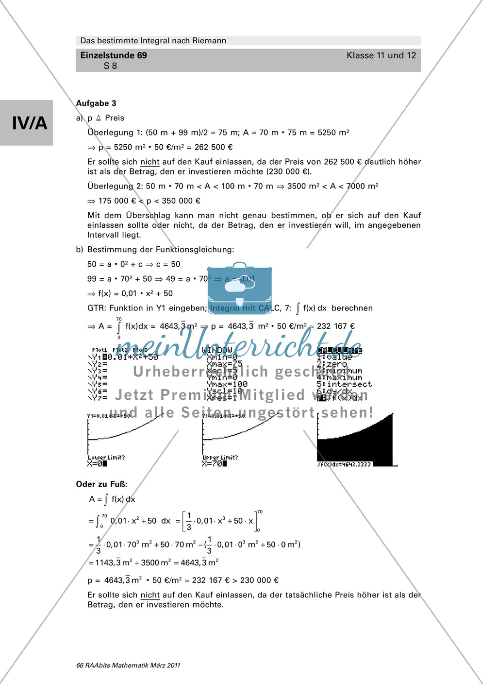 Das bestimmte Integral: Aufgaben zur Berechnung der Ober- und Untersumme nach Riemann Preview 5