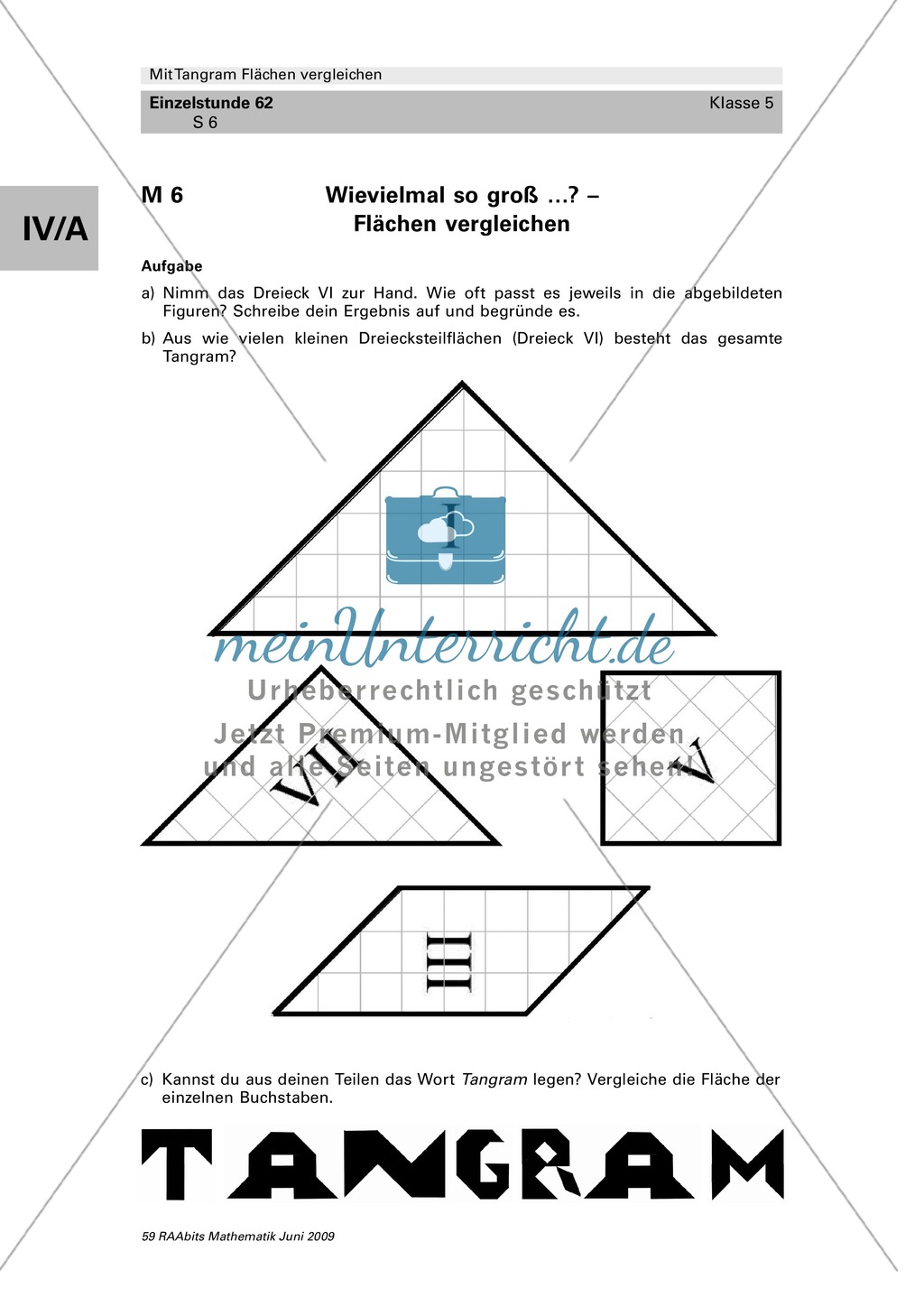 Tangram Flächen: Vergleich verschiedener Flächen und Umfangsberechnung Preview 3
