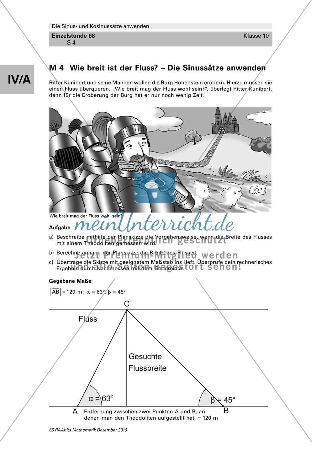 Verschiedene Möglichkeiten Längen aus der Ferne zu messen: Sinus- und Kosinussätze nutzen Preview 4