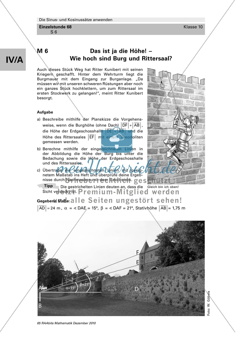 Verschiedene Möglichkeiten Längen aus der Ferne zu messen: Sinus- und Kosinussätze nutzen Preview 6