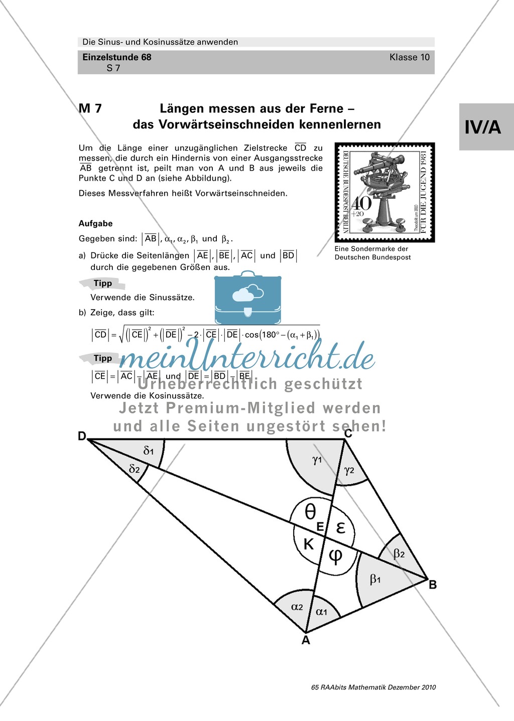 Verschiedene Möglichkeiten Längen aus der Ferne zu messen: Sinus- und Kosinussätze nutzen Preview 7
