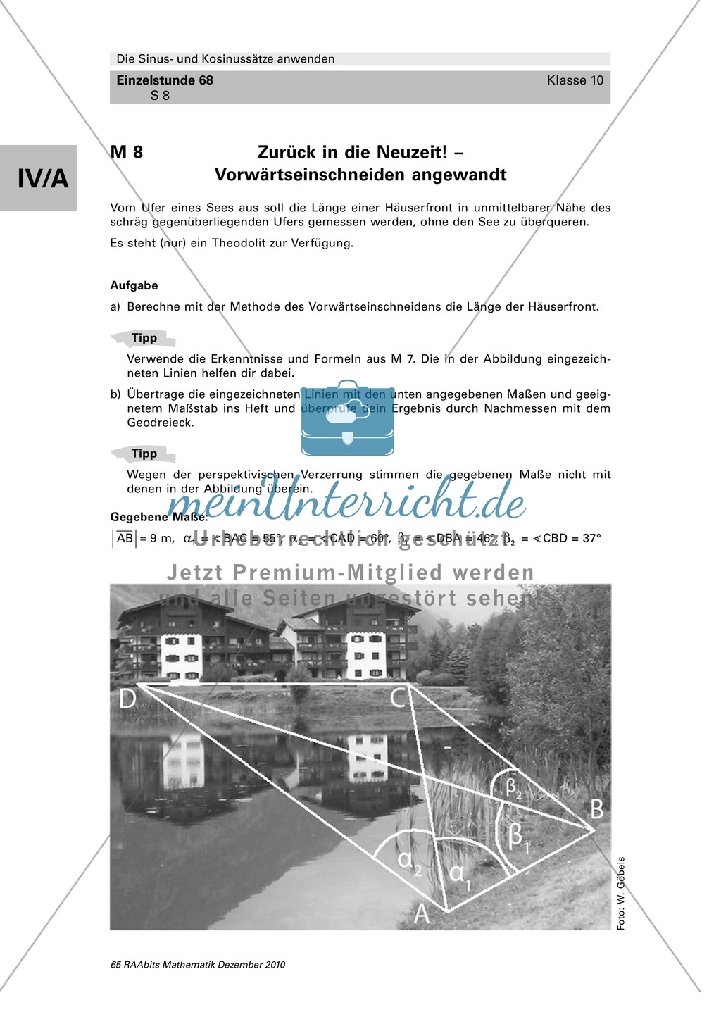 Verschiedene Möglichkeiten Längen aus der Ferne zu messen: Sinus- und Kosinussätze nutzen Preview 8