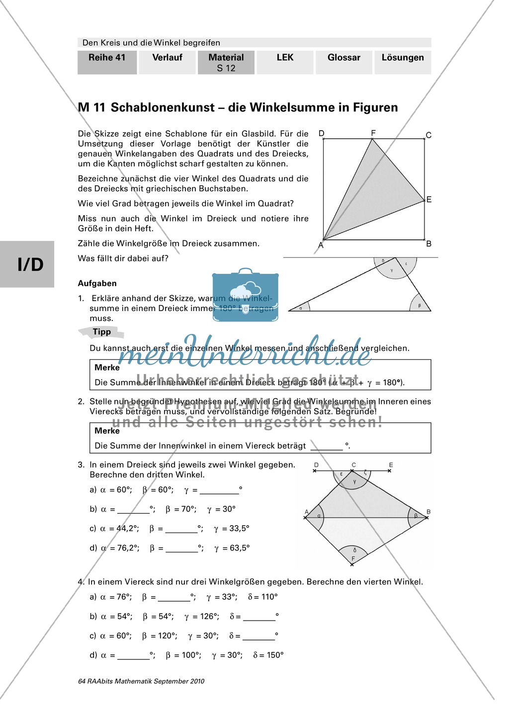 Winkelbeziehungen und Winkelsummen in Figuren Preview 2