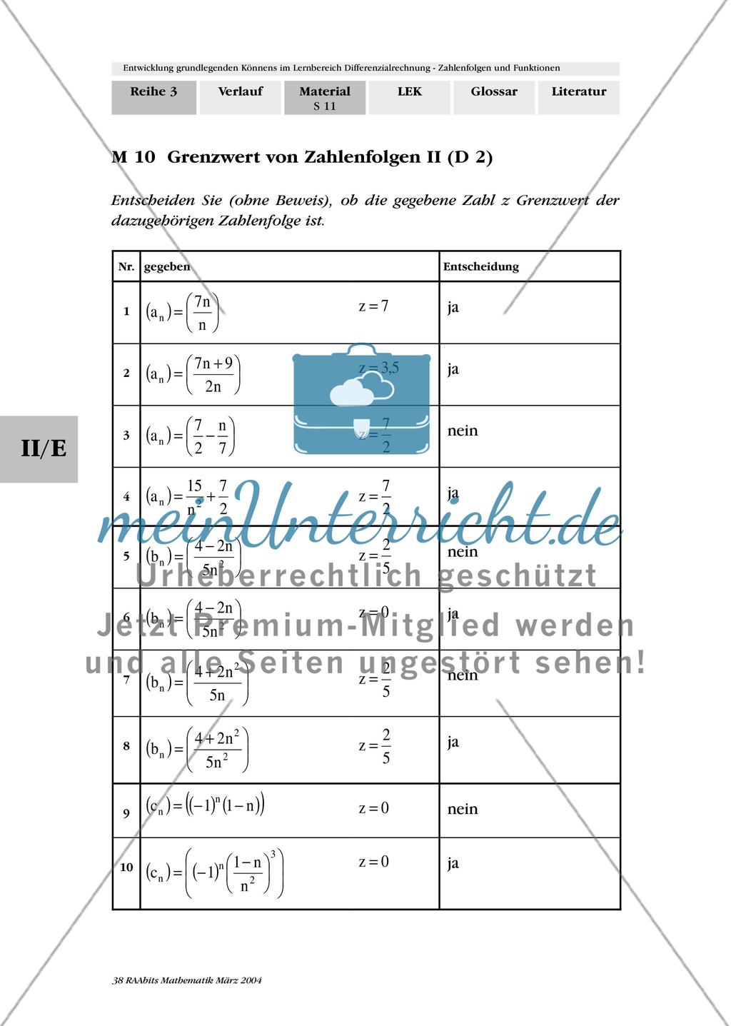 Entwicklung grundlegenden Könnens im Lernbereich Schranken, Grenzen und Grenzwerte von Zahlenfolgen Preview 10