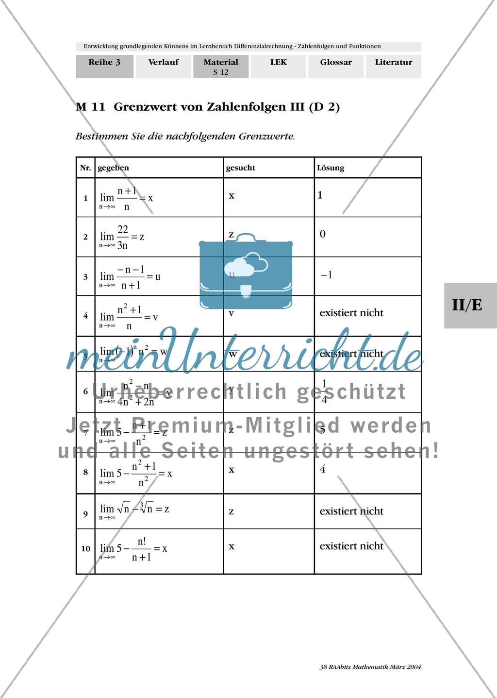 Entwicklung grundlegenden Könnens im Lernbereich Schranken, Grenzen und Grenzwerte von Zahlenfolgen Preview 11