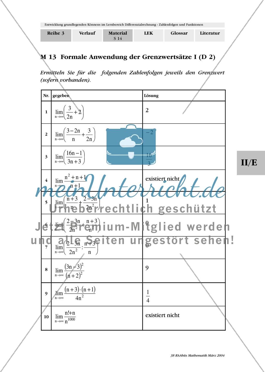 Entwicklung grundlegenden Könnens im Lernbereich Schranken, Grenzen und Grenzwerte von Zahlenfolgen Preview 13