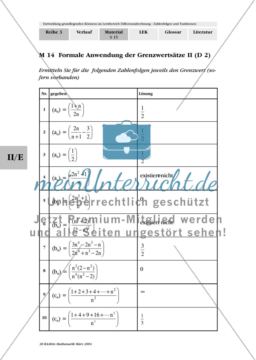 Entwicklung grundlegenden Könnens im Lernbereich Schranken, Grenzen und Grenzwerte von Zahlenfolgen Preview 14