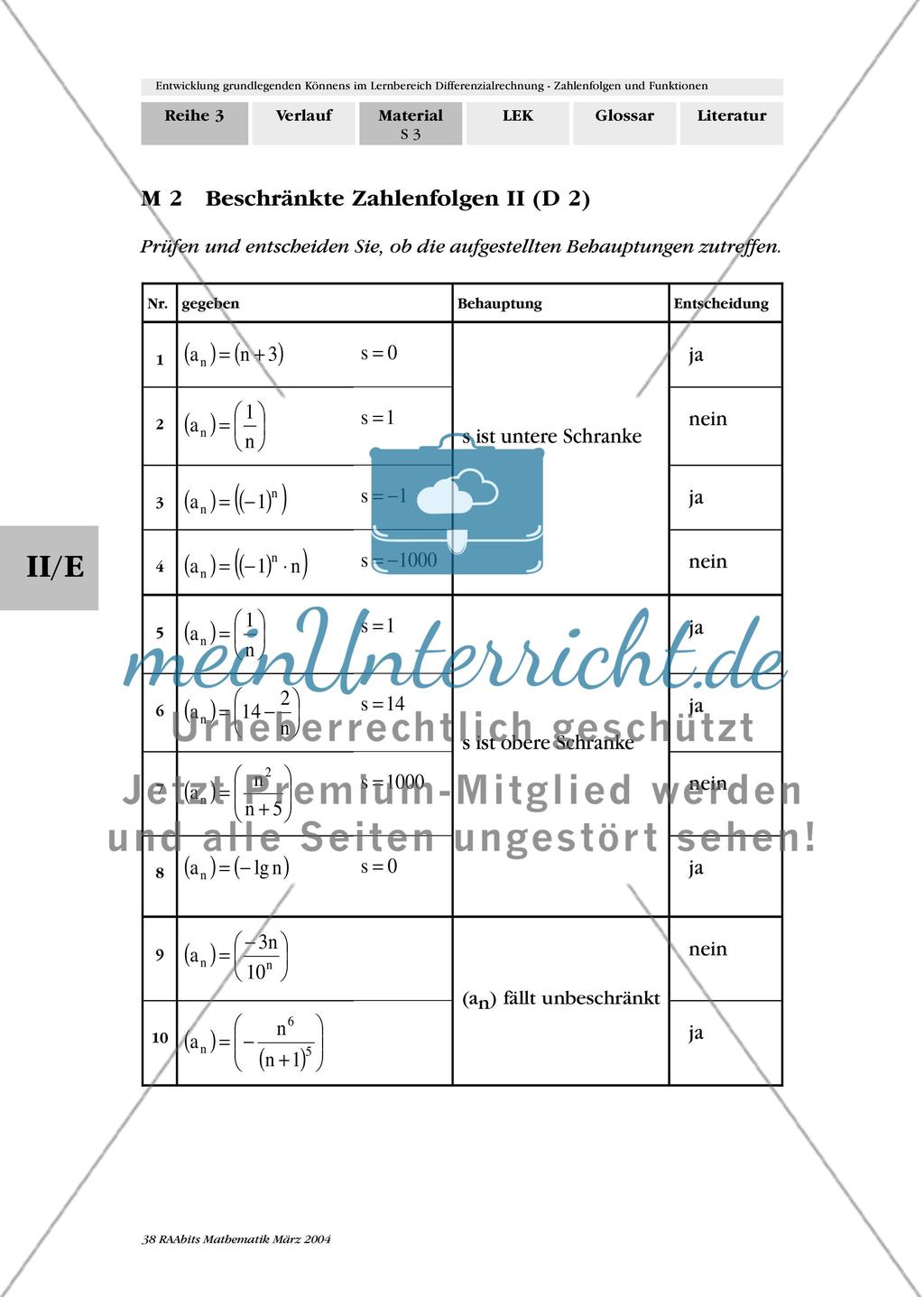 Entwicklung grundlegenden Könnens im Lernbereich Schranken, Grenzen und Grenzwerte von Zahlenfolgen Preview 2