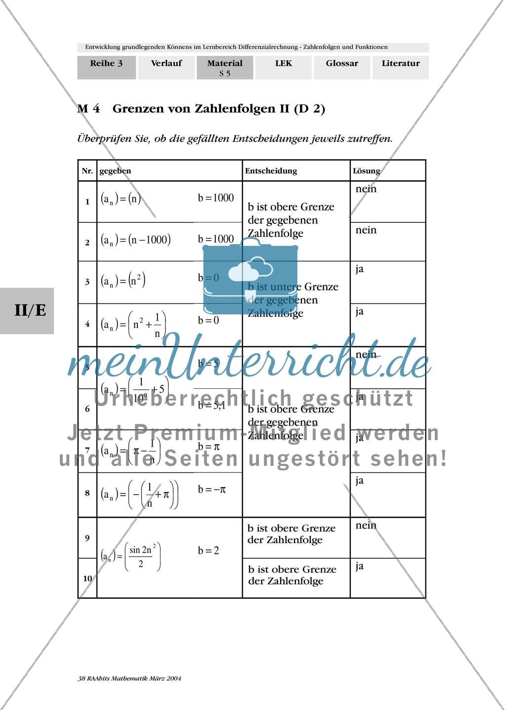 Entwicklung grundlegenden Könnens im Lernbereich Schranken, Grenzen und Grenzwerte von Zahlenfolgen Preview 4