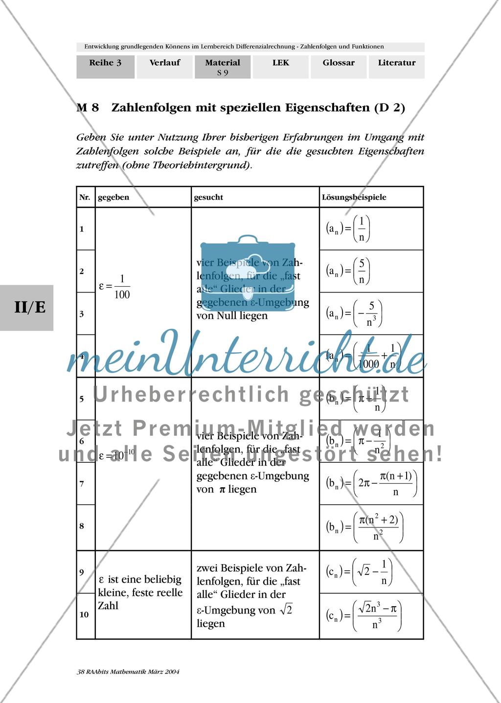 Entwicklung grundlegenden Könnens im Lernbereich Schranken, Grenzen und Grenzwerte von Zahlenfolgen Preview 8