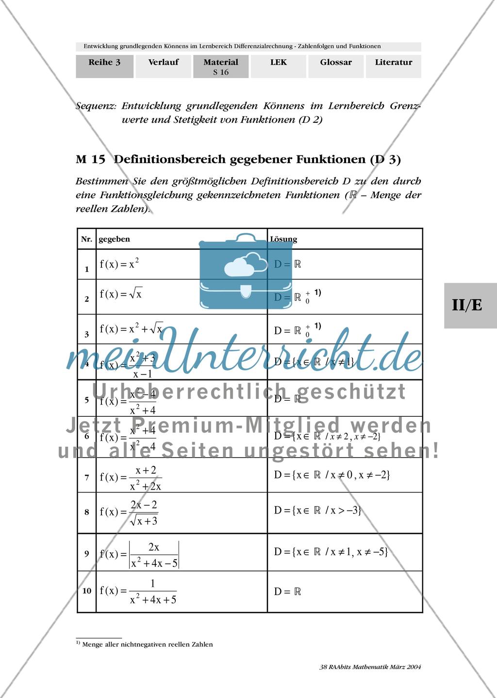 Entwicklung grundlegenden Könnens im Lernbereich Grenzwerte und Stetigkeit von Funktionen Preview 1