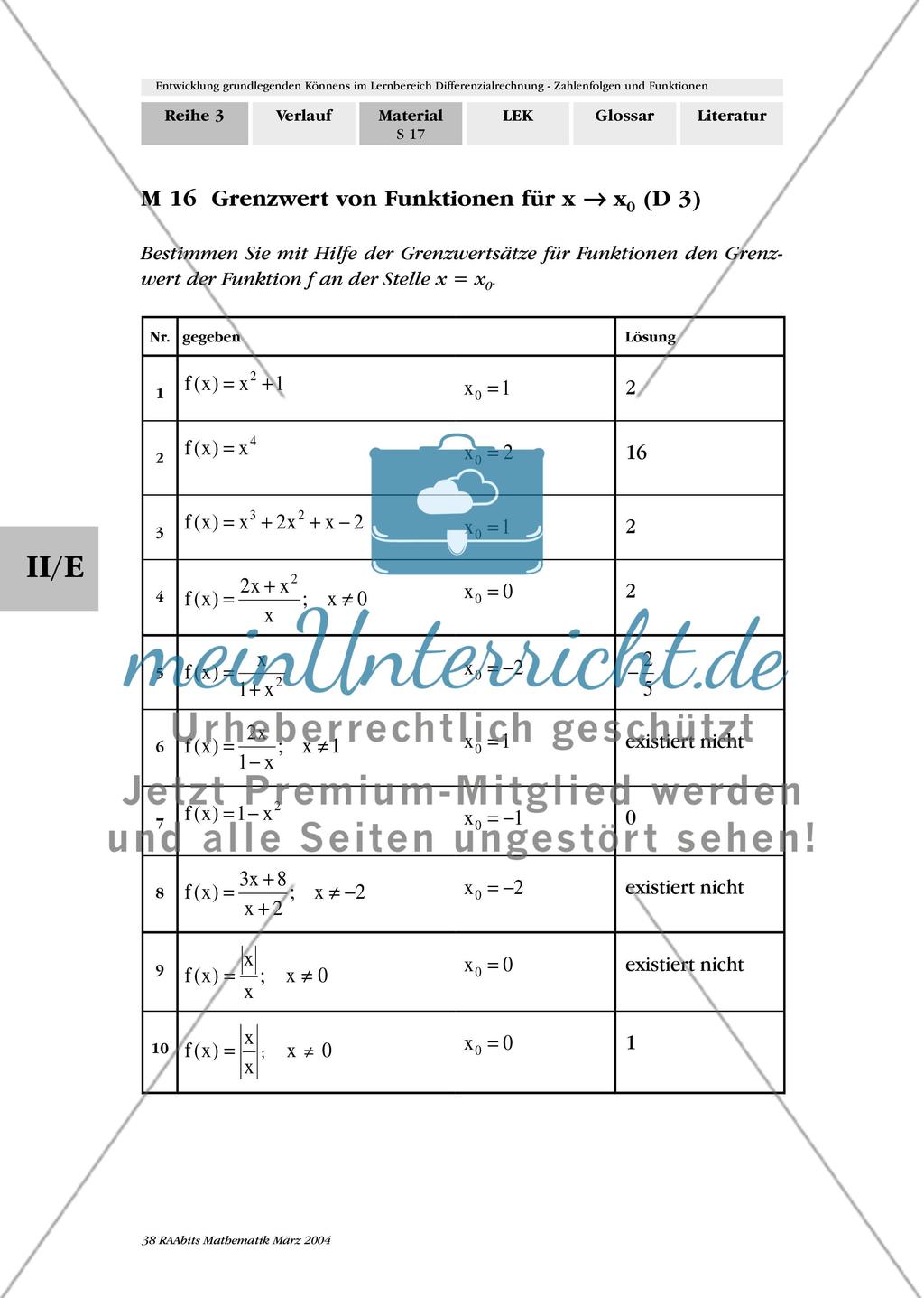 Entwicklung grundlegenden Könnens im Lernbereich Grenzwerte und Stetigkeit von Funktionen Preview 2