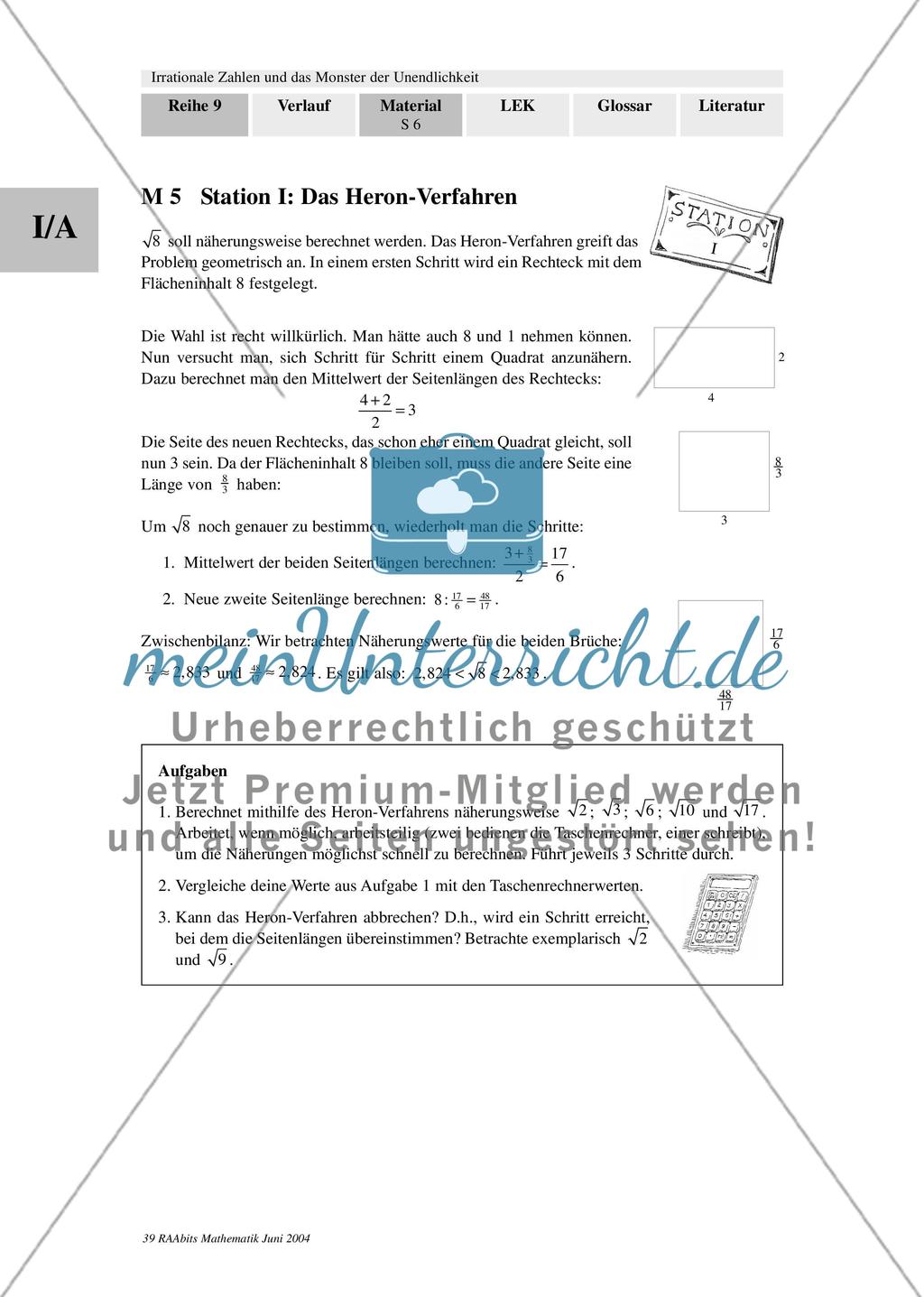Heron-Verfahren / Beweis von Euklid / Irrationalen Zahlen auf dem Zahlenstrahl / Rechnen mit Quadratwurzeln Preview 1