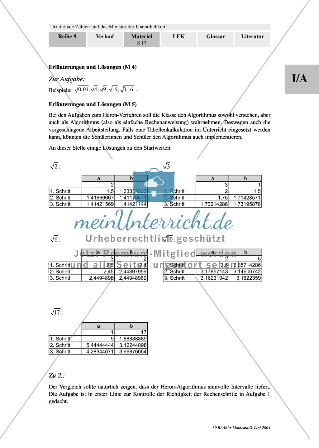 Einführung der Wurzelrechnung: Wurzel von 2, Heronverfahren, Rechnen mit Quadratwurzeln. Mit Aufgaben und Erläuterungen. Preview 8
