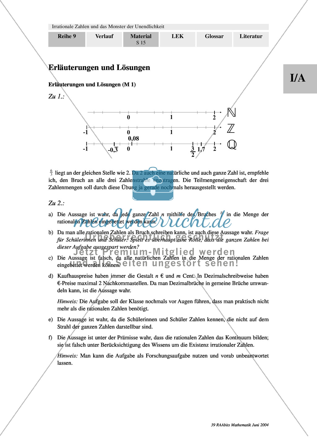 Unterrichtseinheit zum Einführen der irrationalen Zahlen und der Wurzeln. Mit Infomaterial, Aufgaben mit Lösungen und Erläuterungen und abschließendem Test/Lernerfolgskontrolle. Preview 14