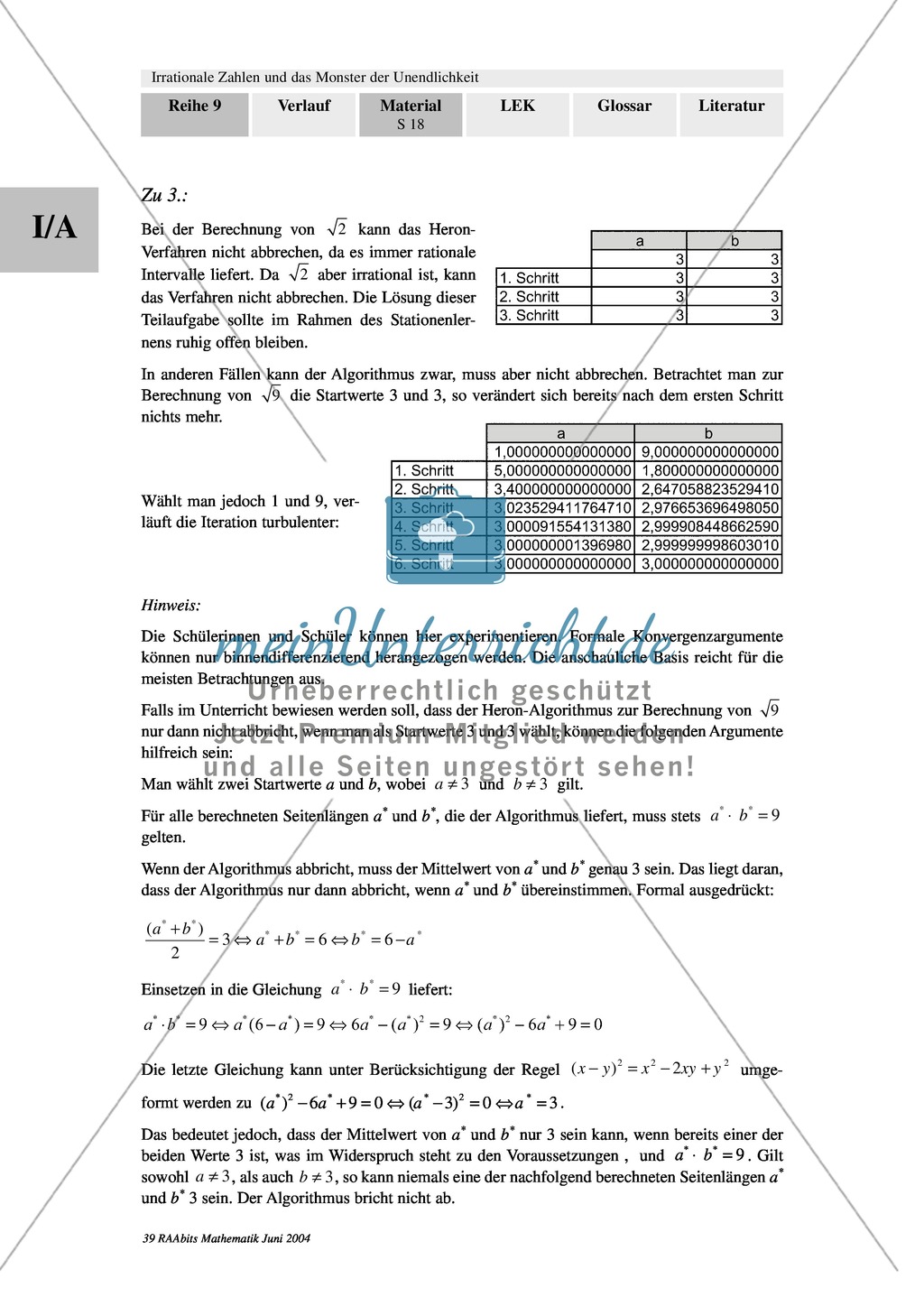 Unterrichtseinheit zum Einführen der irrationalen Zahlen und der Wurzeln. Mit Infomaterial, Aufgaben mit Lösungen und Erläuterungen und abschließendem Test/Lernerfolgskontrolle. Preview 17