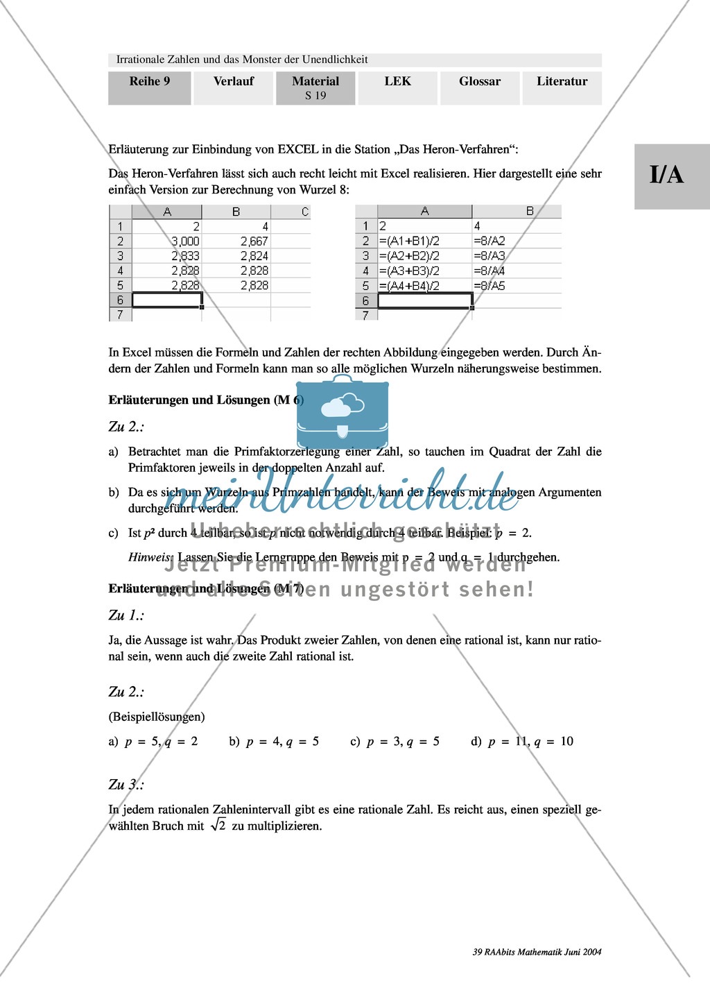 Unterrichtseinheit zum Einführen der irrationalen Zahlen und der Wurzeln. Mit Infomaterial, Aufgaben mit Lösungen und Erläuterungen und abschließendem Test/Lernerfolgskontrolle. Preview 18