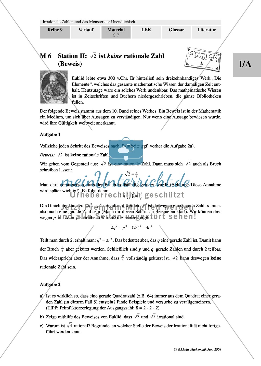 Unterrichtseinheit zum Einführen der irrationalen Zahlen und der Wurzeln. Mit Infomaterial, Aufgaben mit Lösungen und Erläuterungen und abschließendem Test/Lernerfolgskontrolle. Preview 6