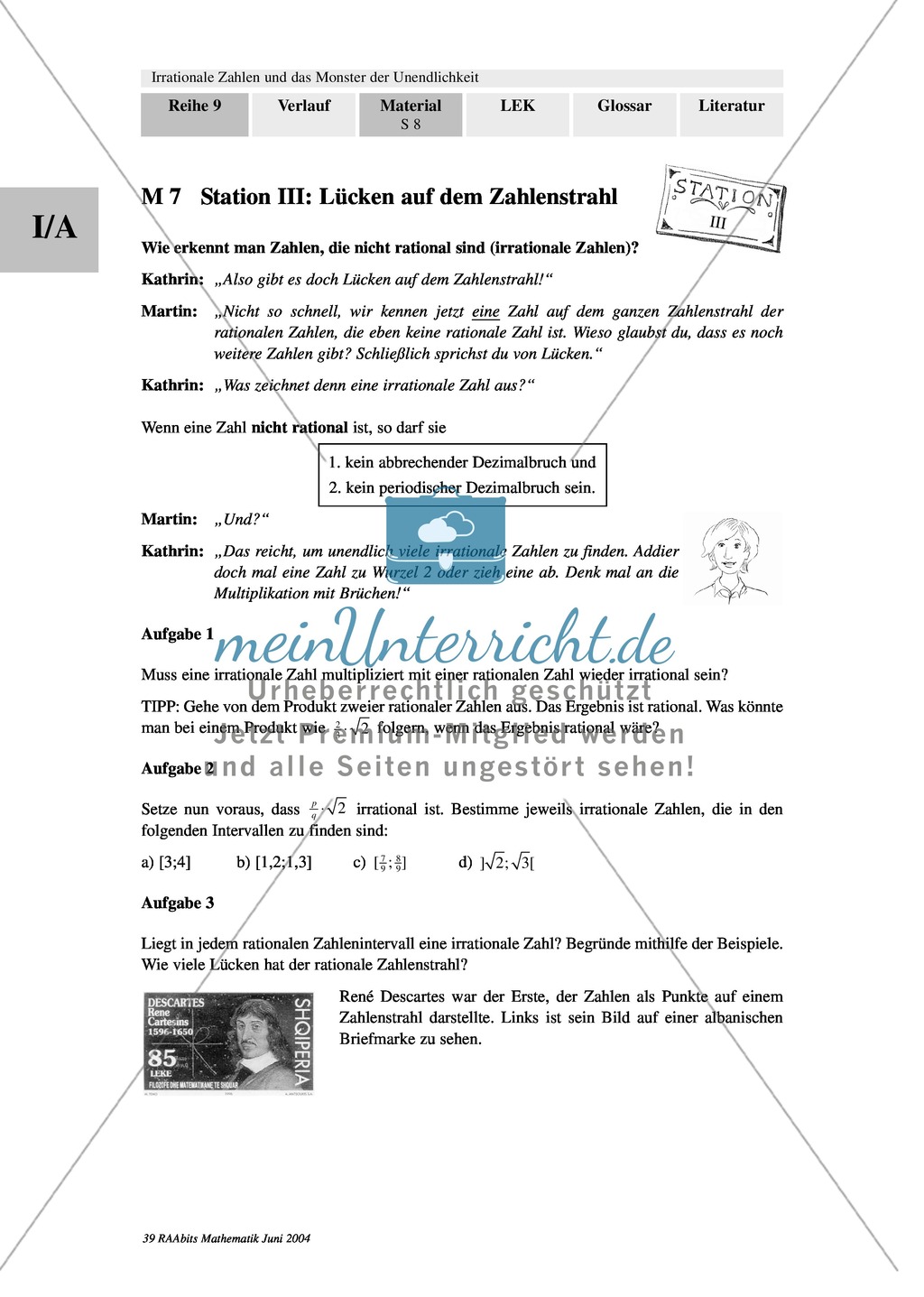 Unterrichtseinheit zum Einführen der irrationalen Zahlen und der Wurzeln. Mit Infomaterial, Aufgaben mit Lösungen und Erläuterungen und abschließendem Test/Lernerfolgskontrolle. Preview 7