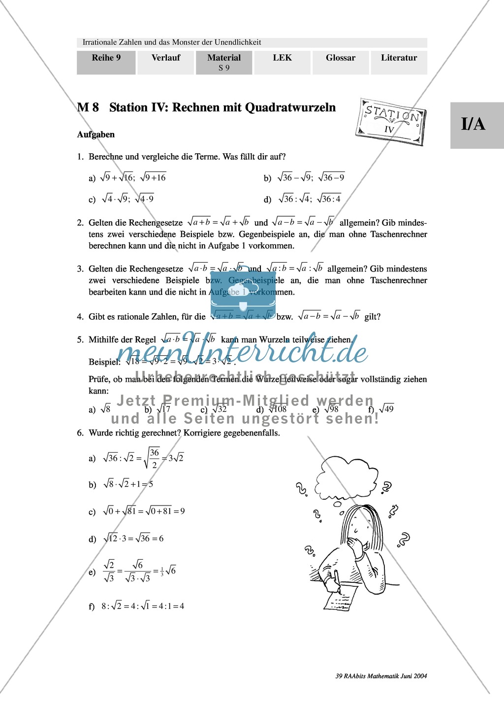 Unterrichtseinheit zum Einführen der irrationalen Zahlen und der Wurzeln. Mit Infomaterial, Aufgaben mit Lösungen und Erläuterungen und abschließendem Test/Lernerfolgskontrolle. Preview 8