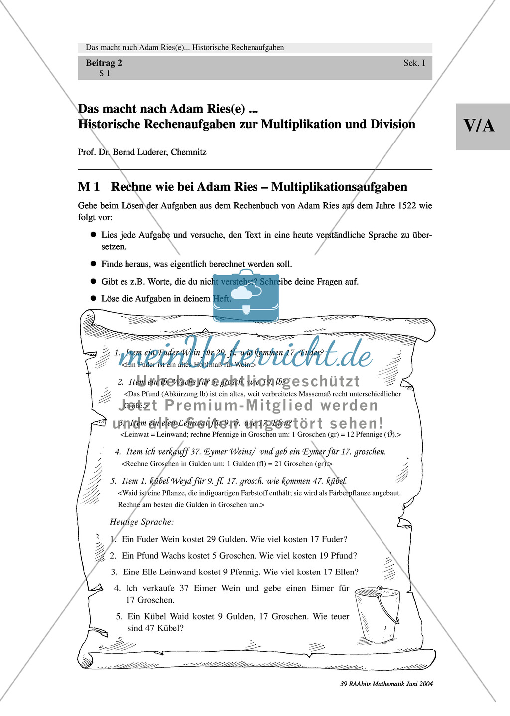 Adam Ries: Multiplikations- und Divisionsaufgaben auf historische Art lösen Preview 1
