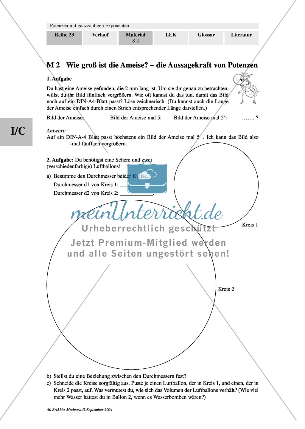 Einführung von Potenzen und ihre Aussagekraft. Mit Infomaterial, Aufgaben und Lösungen. Preview 2