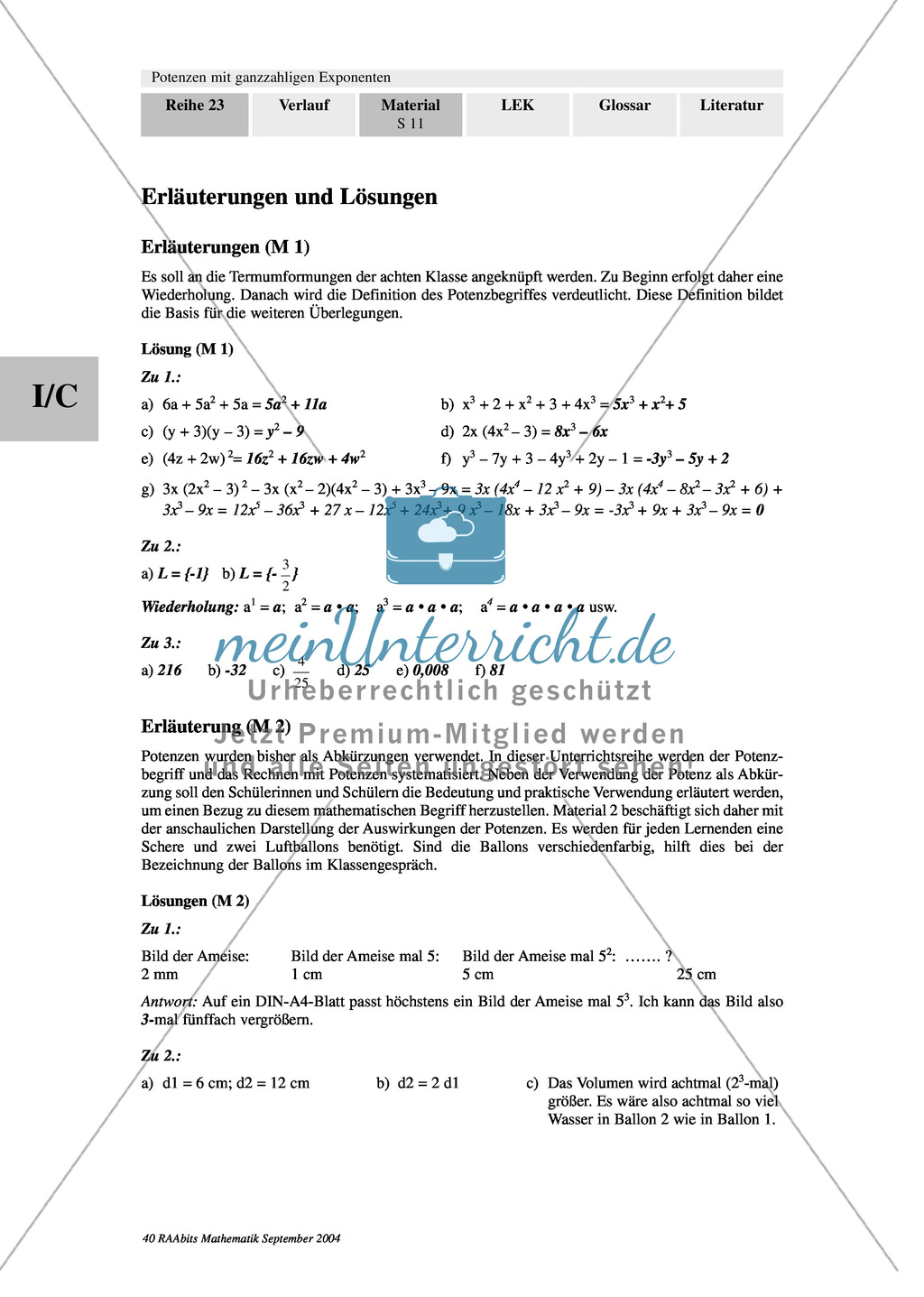 Einführung von Potenzen und ihre Aussagekraft. Mit Infomaterial, Aufgaben und Lösungen. Preview 3