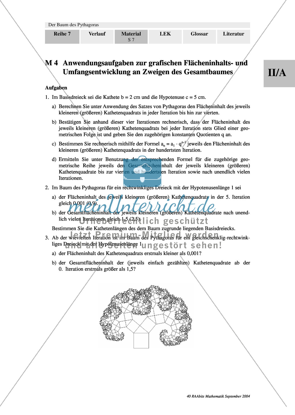 Grenzwertbetrachtungen bei Folgen und Reihen: Anwendungsaufgaben zur grafischen Flächeninhalts- und Umfangsentwicklung an Zweigen des Baums des Pythagoras Preview 1