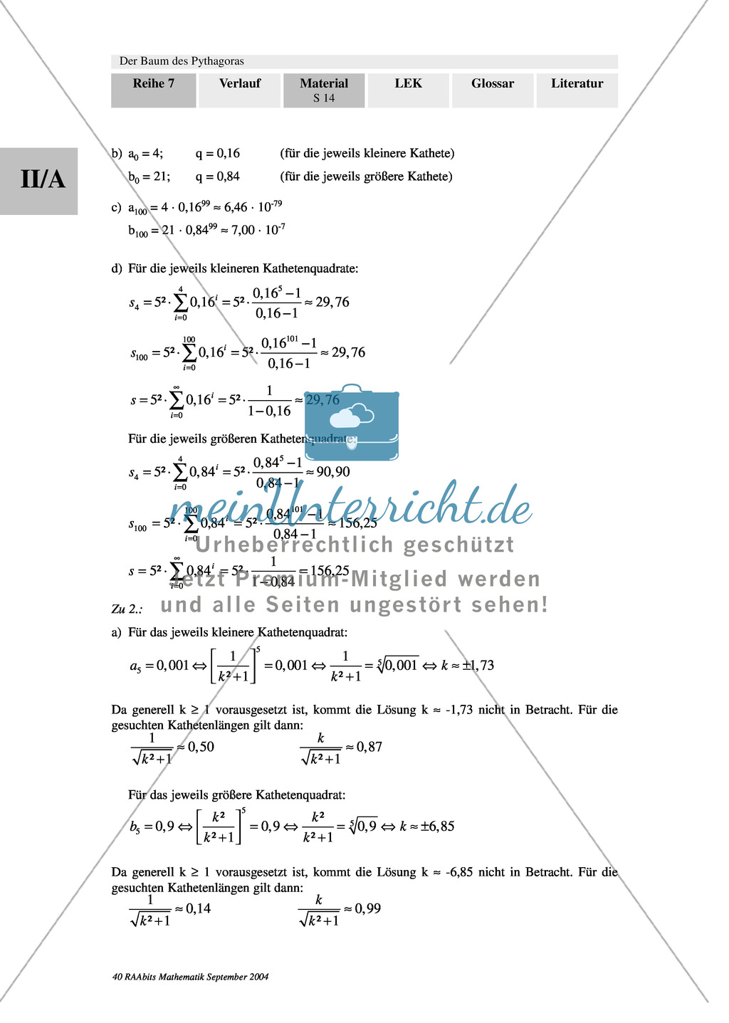 Grenzwertbetrachtungen bei Folgen und Reihen: Anwendungsaufgaben zur grafischen Flächeninhalts- und Umfangsentwicklung an Zweigen des Baums des Pythagoras Preview 4