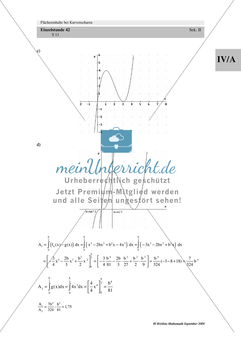 Analysis: Gruppenarbeit zum Thema Flächeninhalte bei Funktionenscharen. Mit Beispielen, Aufgaben und Lösungen. Preview 11
