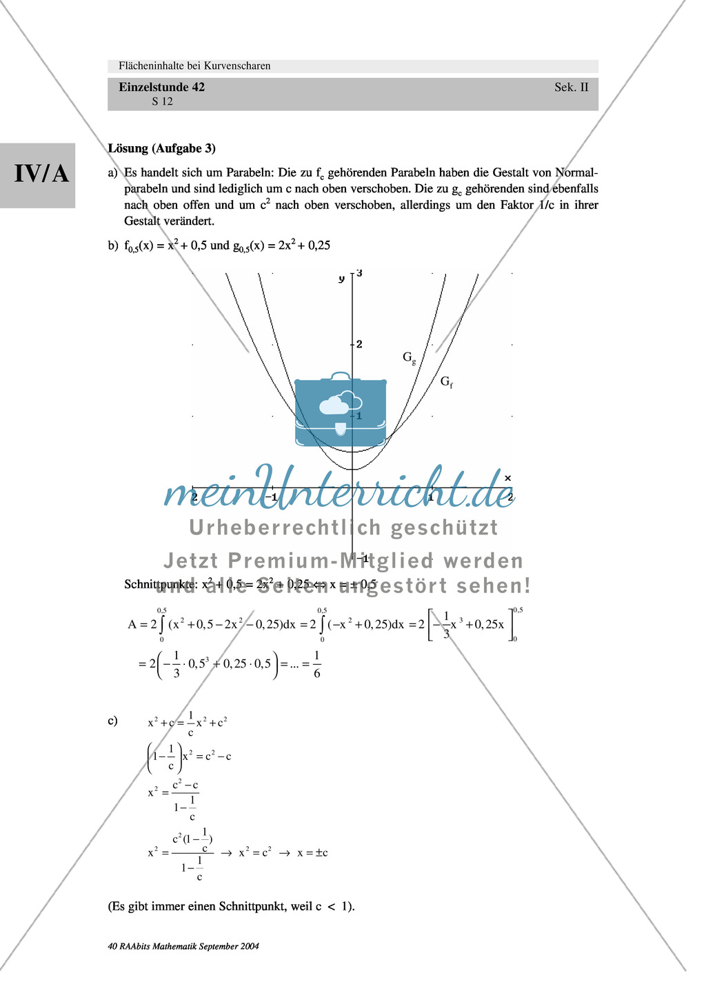 Analysis: Gruppenarbeit zum Thema Flächeninhalte bei Funktionenscharen. Mit Beispielen, Aufgaben und Lösungen. Preview 12