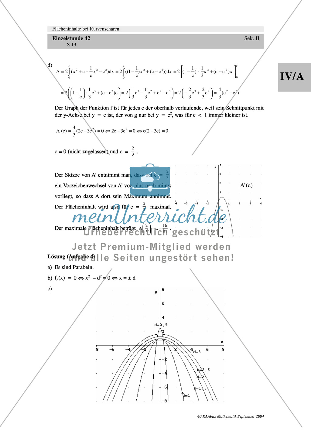Analysis: Gruppenarbeit zum Thema Flächeninhalte bei Funktionenscharen. Mit Beispielen, Aufgaben und Lösungen. Preview 13