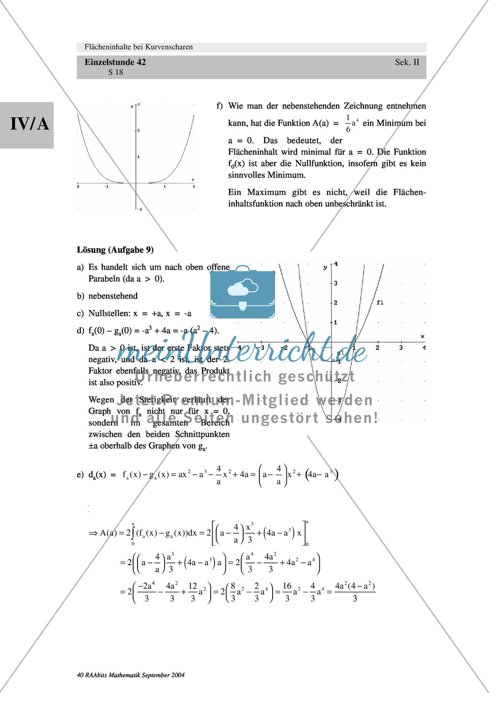Analysis: Gruppenarbeit zum Thema Flächeninhalte bei Funktionenscharen. Mit Beispielen, Aufgaben und Lösungen. Preview 18