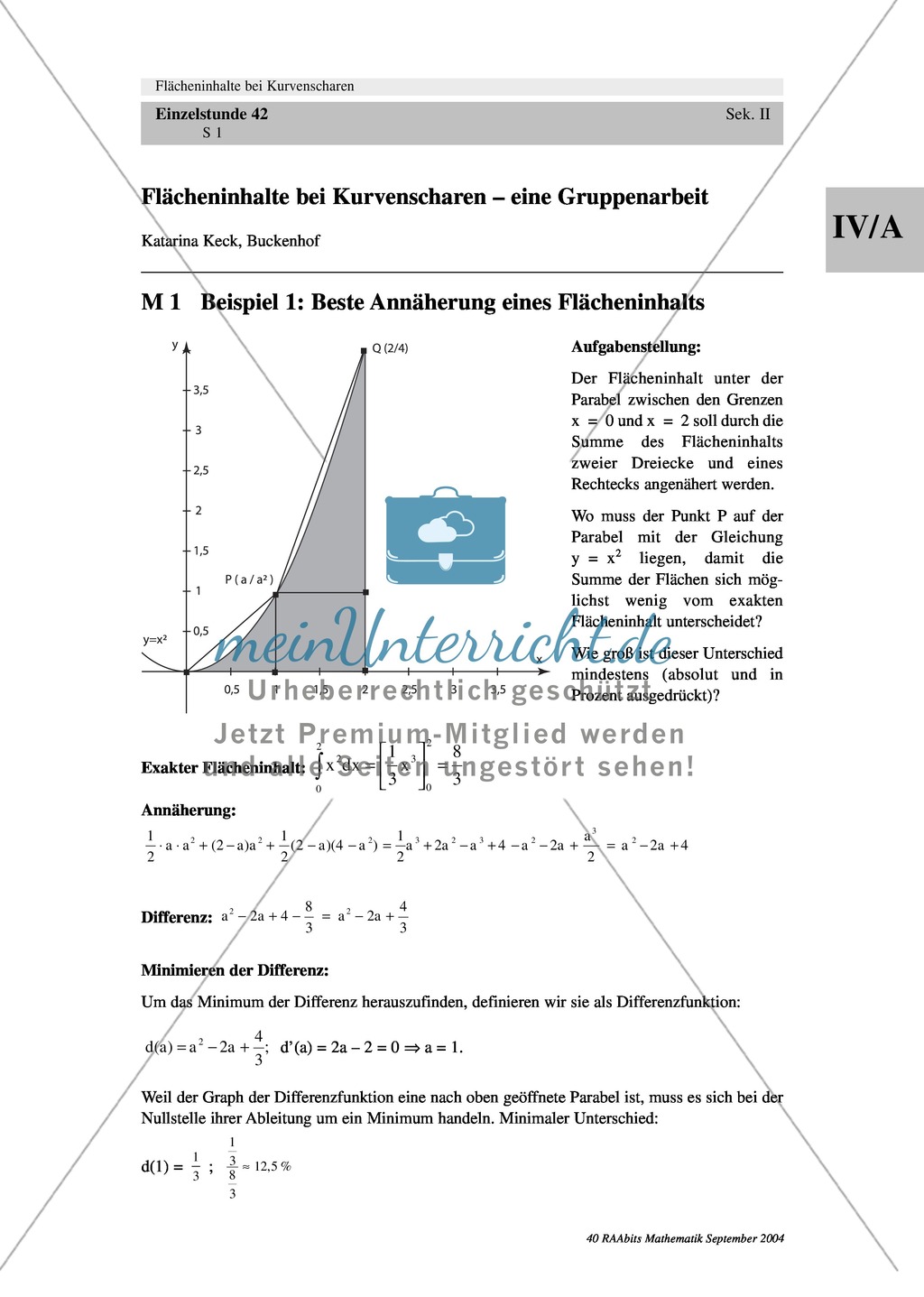 Analysis: Gruppenarbeit zum Thema Flächeninhalte bei Funktionenscharen. Mit Beispielen, Aufgaben und Lösungen. Preview 1