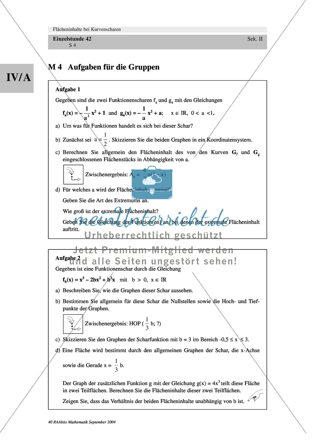 Analysis: Gruppenarbeit zum Thema Flächeninhalte bei Funktionenscharen. Mit Beispielen, Aufgaben und Lösungen. Preview 4