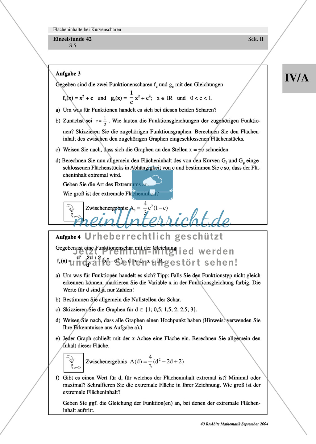 Analysis: Gruppenarbeit zum Thema Flächeninhalte bei Funktionenscharen. Mit Beispielen, Aufgaben und Lösungen. Preview 5