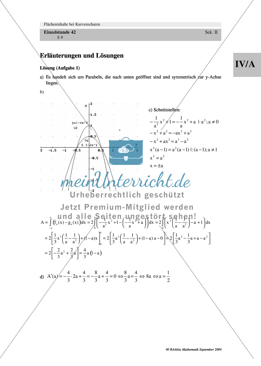 Analysis: Gruppenarbeit zum Thema Flächeninhalte bei Funktionenscharen. Mit Beispielen, Aufgaben und Lösungen. Preview 9