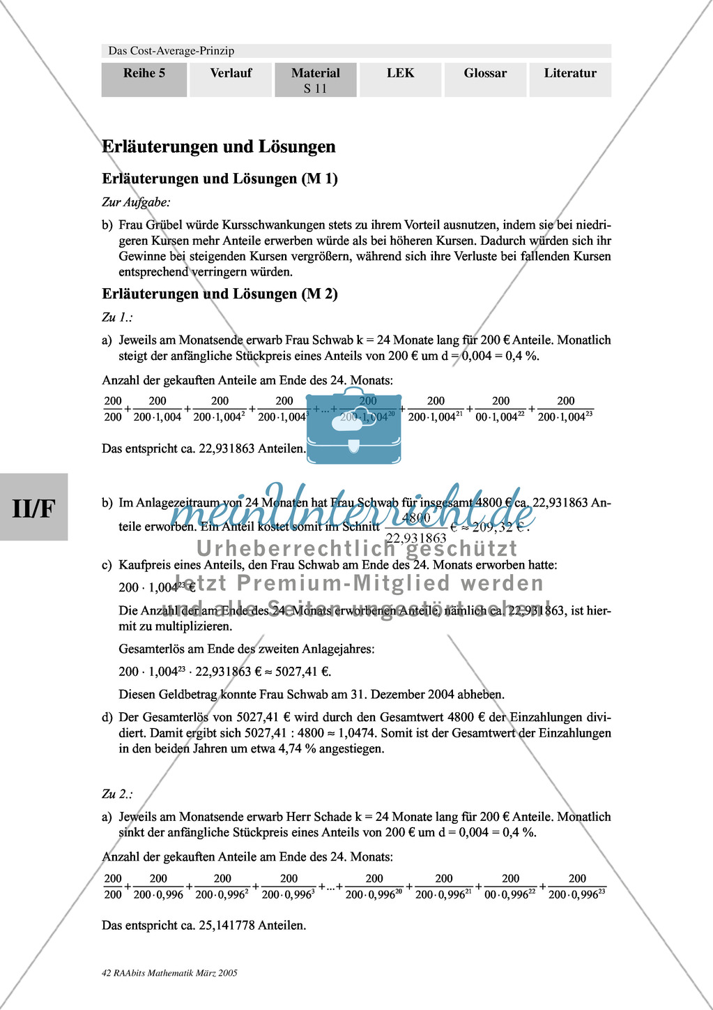 Cost-Average-Prinzip: Analyse eines Einzahlplans mit periodisch konstanten Anteilszahlen Preview 3