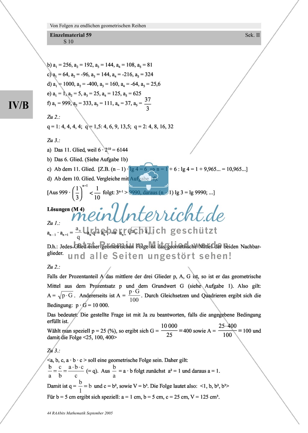 Analysis: Einführung und Bildungsvorschrift von Folgen mit anschließenden Aufgaben mit Lösungen zu geometrischen Folgen. Preview 5
