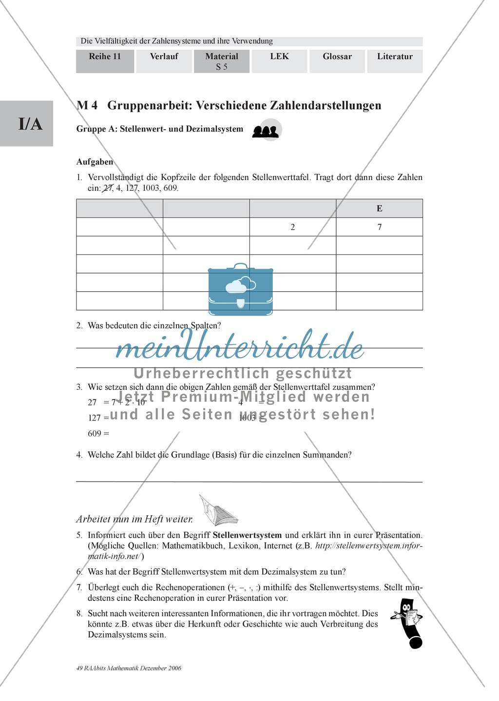 Arithmetik: Gruppenarbeit zu Zahlensystemen: Dual-, Oktal-, Hexadezimalsystem und römische Zahlen. Mit Hilfskarten und Erläuterungen. Preview 1