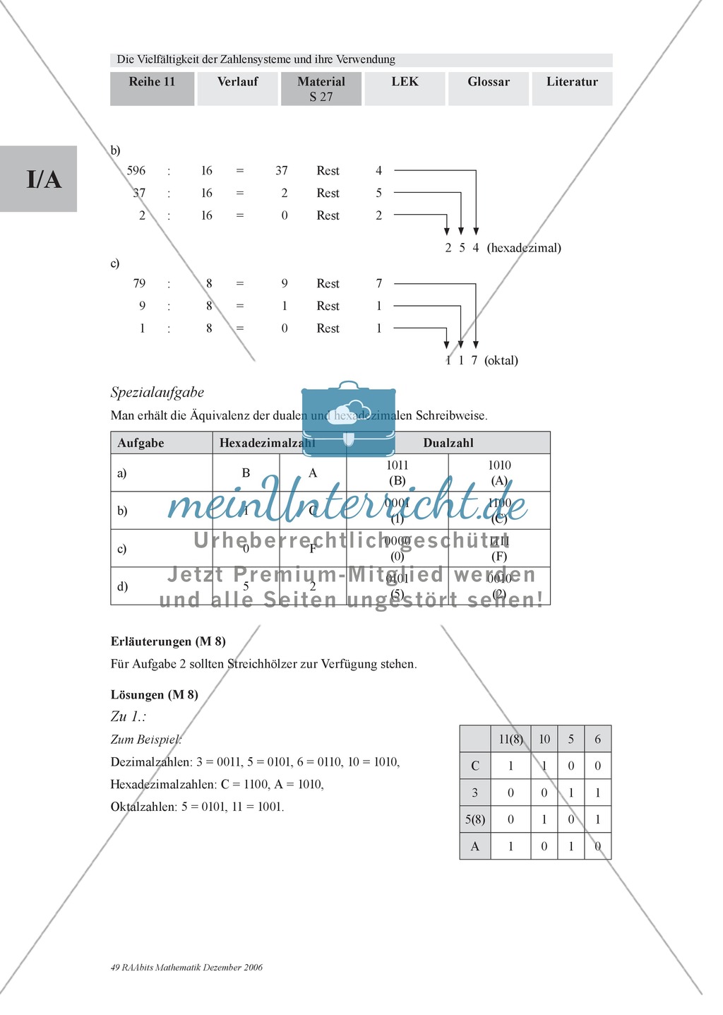 Arithmetik: Gruppenarbeit zu Zahlensystemen: Dual-, Oktal-, Hexadezimalsystem und römische Zahlen. Mit Hilfskarten und Erläuterungen. Preview 22