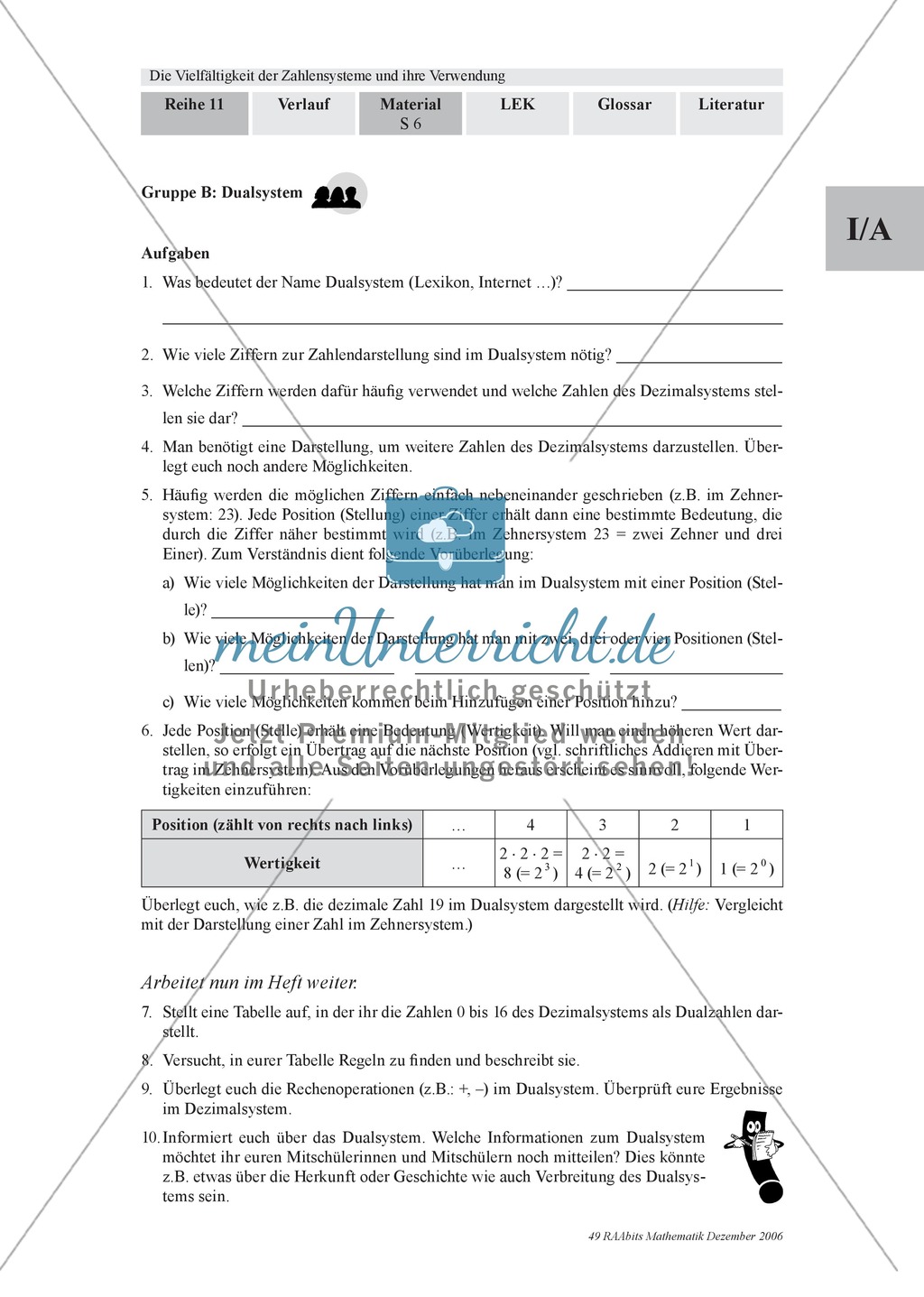 Arithmetik: Gruppenarbeit zu Zahlensystemen: Dual-, Oktal-, Hexadezimalsystem und römische Zahlen. Mit Hilfskarten und Erläuterungen. Preview 2