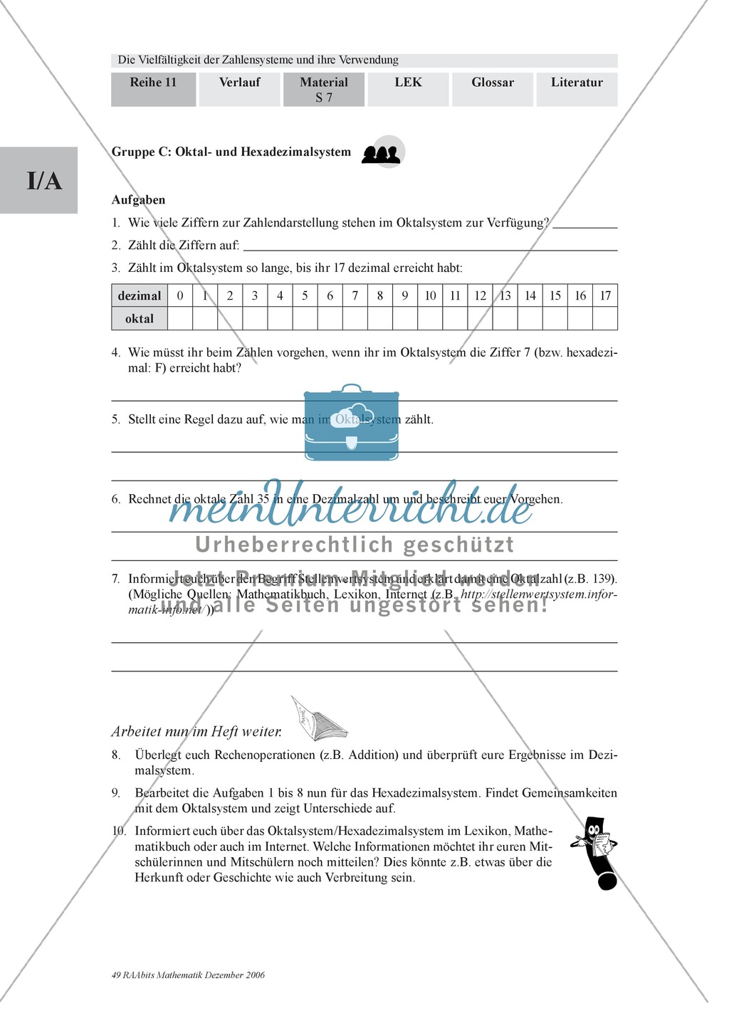 Arithmetik: Gruppenarbeit zu Zahlensystemen: Dual-, Oktal-, Hexadezimalsystem und römische Zahlen. Mit Hilfskarten und Erläuterungen. Preview 3