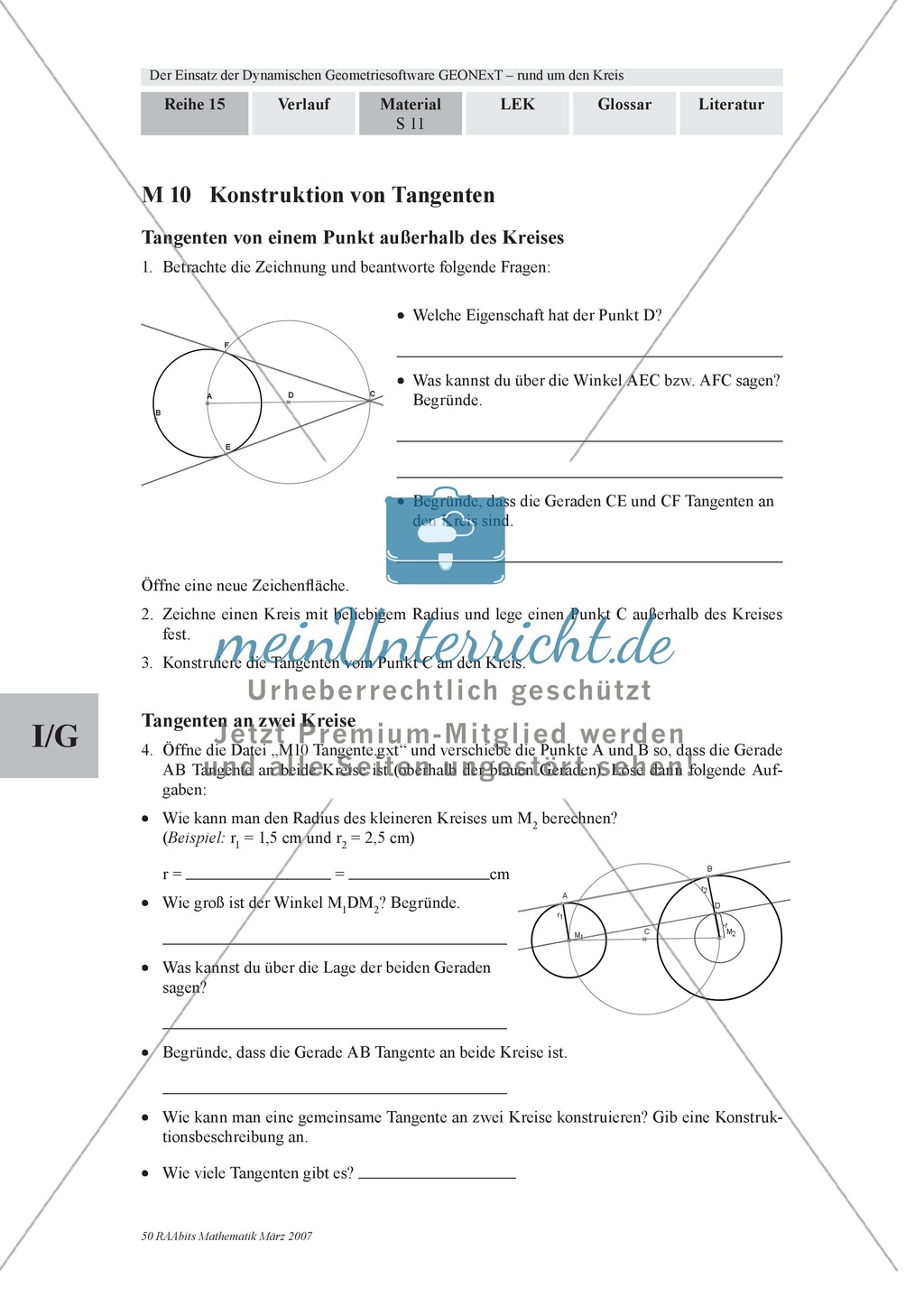 Aufgaben zu Sehnenvierecken, zum Thaleskreis und zur Konstruktion von Tangenten an Kreisen mit der dynamischen Geometriesoftware GEONExT lösen Preview 3