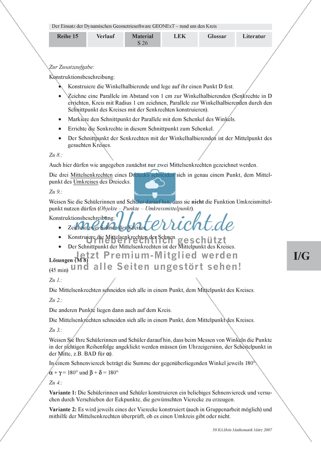 Aufgaben zu Sehnenvierecken, zum Thaleskreis und zur Konstruktion von Tangenten an Kreisen mit der dynamischen Geometriesoftware GEONExT lösen Preview 4